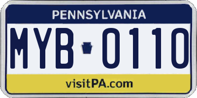 PA license plate MYB0110
