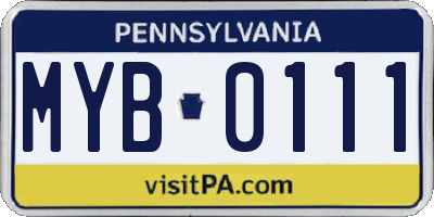 PA license plate MYB0111