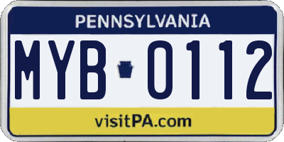 PA license plate MYB0112