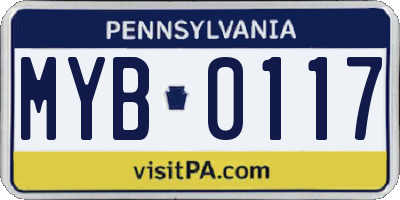 PA license plate MYB0117