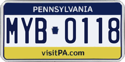 PA license plate MYB0118