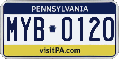 PA license plate MYB0120