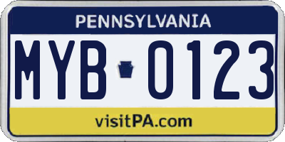 PA license plate MYB0123