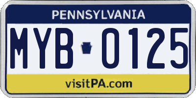 PA license plate MYB0125