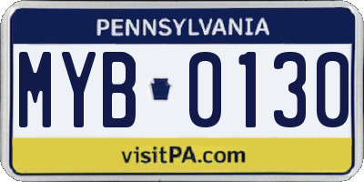 PA license plate MYB0130