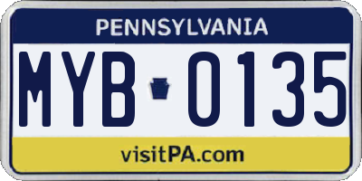 PA license plate MYB0135