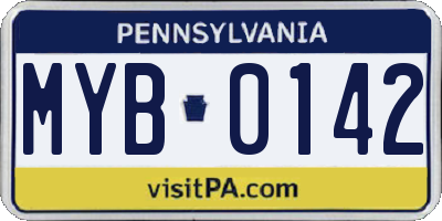 PA license plate MYB0142