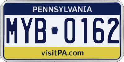 PA license plate MYB0162
