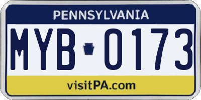 PA license plate MYB0173