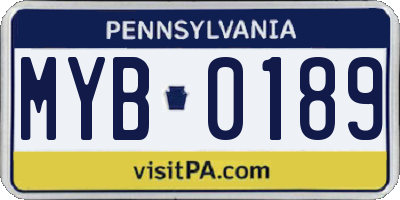 PA license plate MYB0189