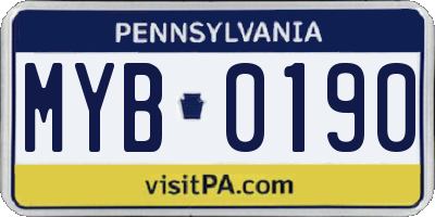 PA license plate MYB0190