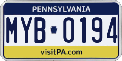 PA license plate MYB0194