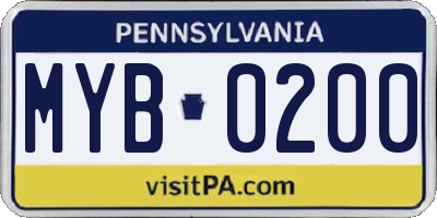 PA license plate MYB0200