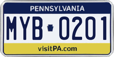 PA license plate MYB0201