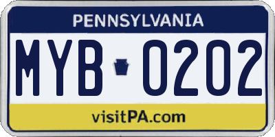 PA license plate MYB0202