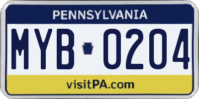PA license plate MYB0204