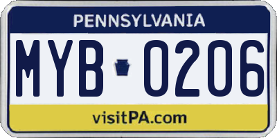 PA license plate MYB0206