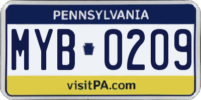 PA license plate MYB0209