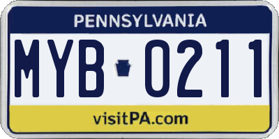 PA license plate MYB0211