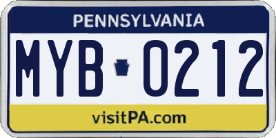 PA license plate MYB0212