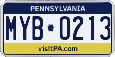 PA license plate MYB0213
