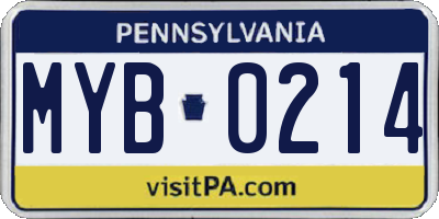 PA license plate MYB0214