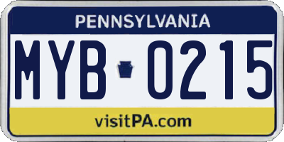 PA license plate MYB0215
