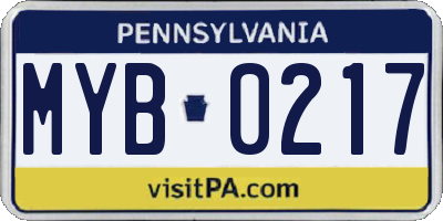 PA license plate MYB0217