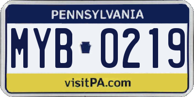 PA license plate MYB0219