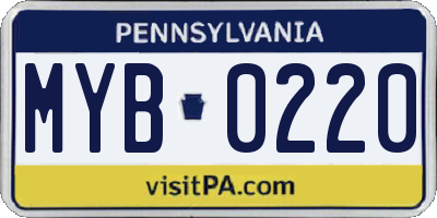PA license plate MYB0220