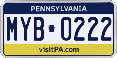 PA license plate MYB0222