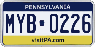PA license plate MYB0226