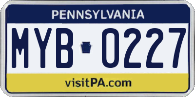 PA license plate MYB0227