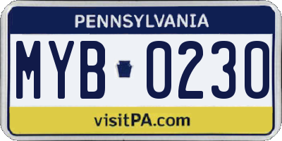 PA license plate MYB0230