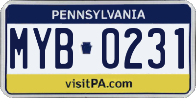 PA license plate MYB0231