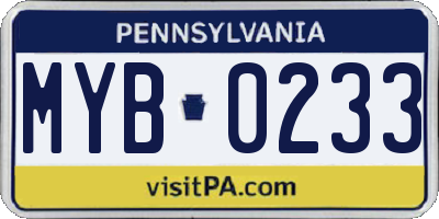 PA license plate MYB0233