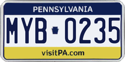 PA license plate MYB0235