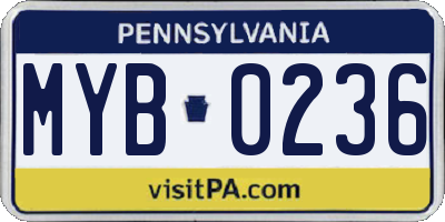 PA license plate MYB0236