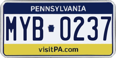 PA license plate MYB0237