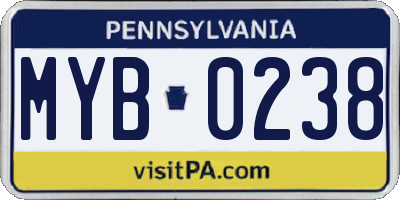 PA license plate MYB0238