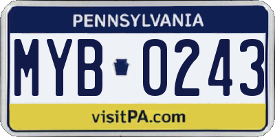 PA license plate MYB0243