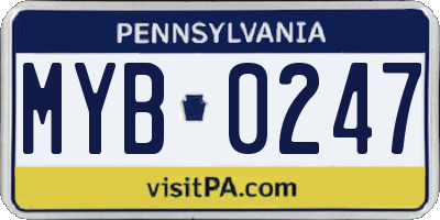 PA license plate MYB0247