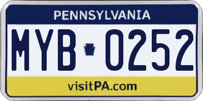 PA license plate MYB0252