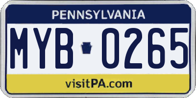 PA license plate MYB0265