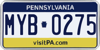 PA license plate MYB0275