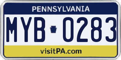 PA license plate MYB0283