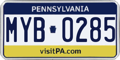 PA license plate MYB0285