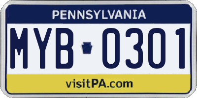 PA license plate MYB0301