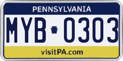 PA license plate MYB0303