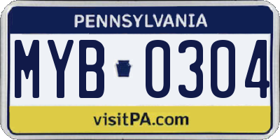 PA license plate MYB0304